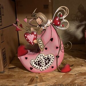 Home Interiors Pink and Red Heart Angel Metal Lantern